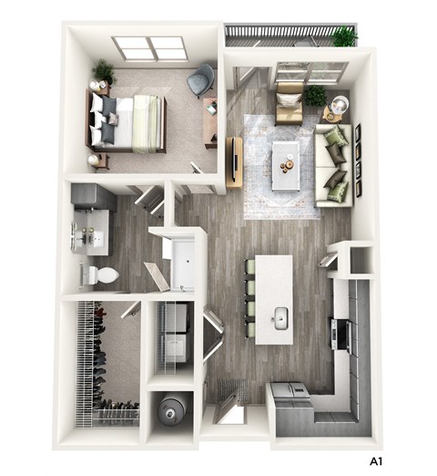 Floor plan for 1 bed, 1 bath, 807 sqft